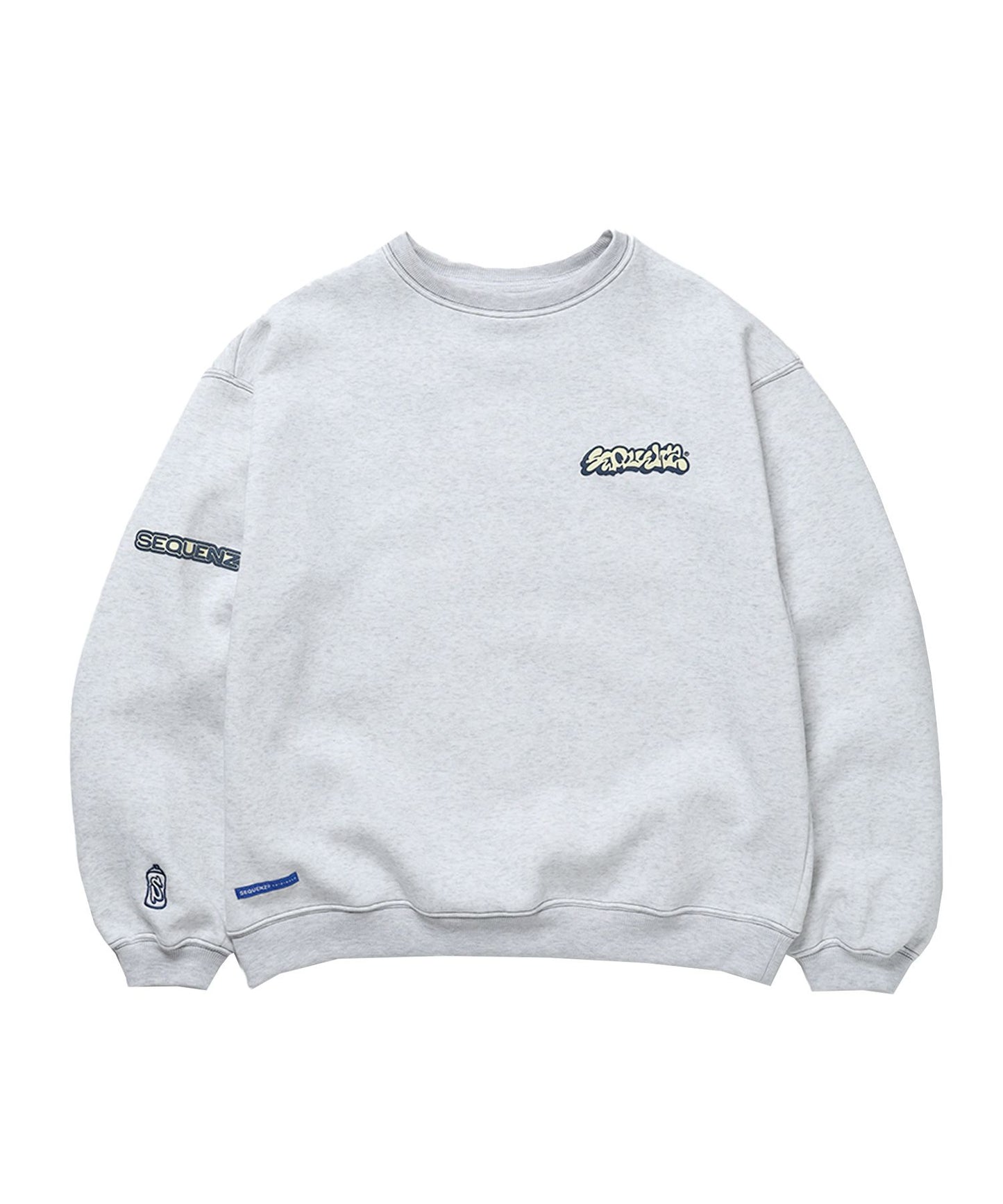 【SEQUENZ（シークエンズ）】GRAFFITI C/N SWEAT / グラフィティ オーバーサイズ ヴィンテージライク ステッチ 裏起毛 アッシュグレー