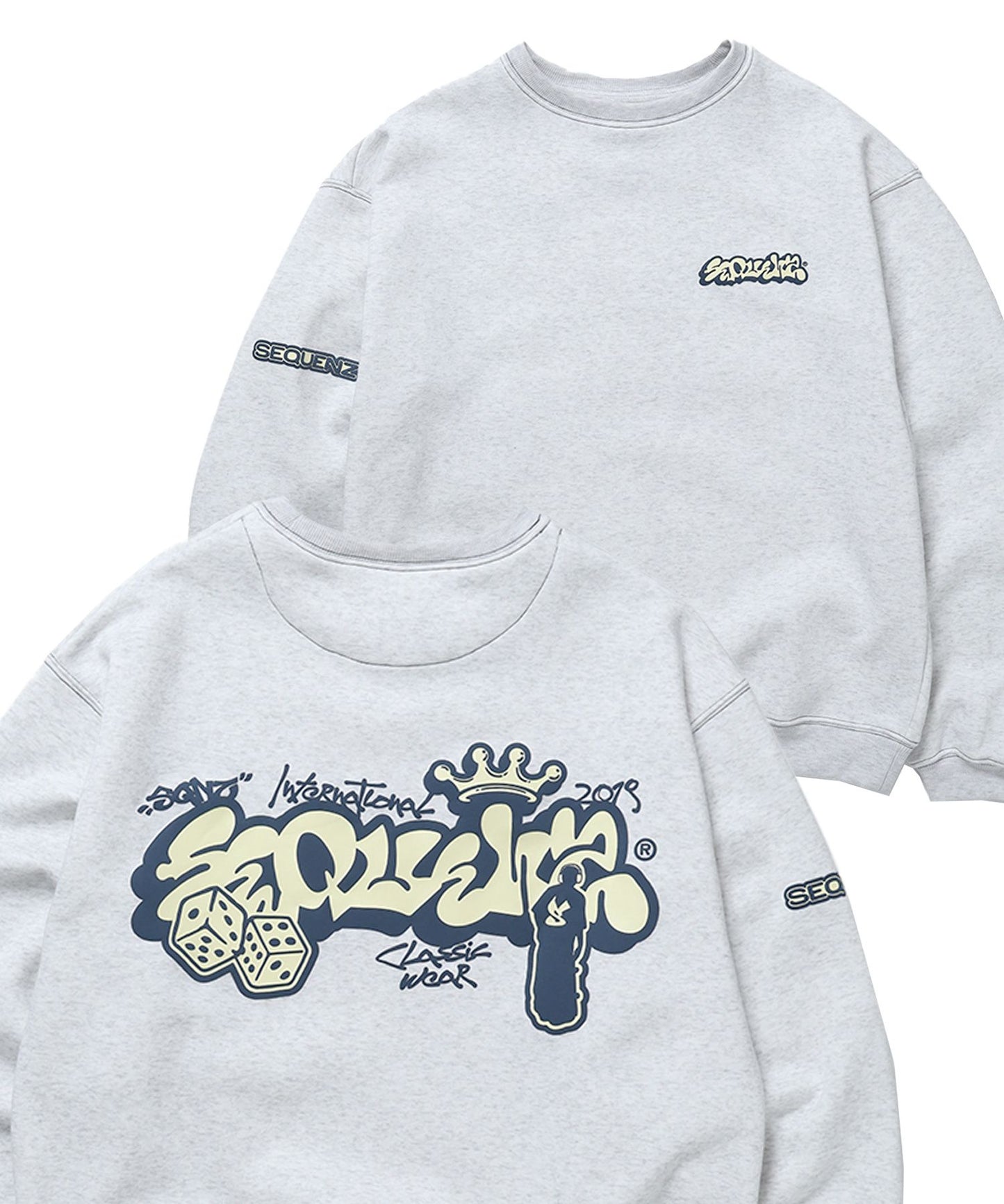 【SEQUENZ（シークエンズ）】GRAFFITI C/N SWEAT / グラフィティ オーバーサイズ ヴィンテージライク ステッチ 裏起毛 アッシュグレー