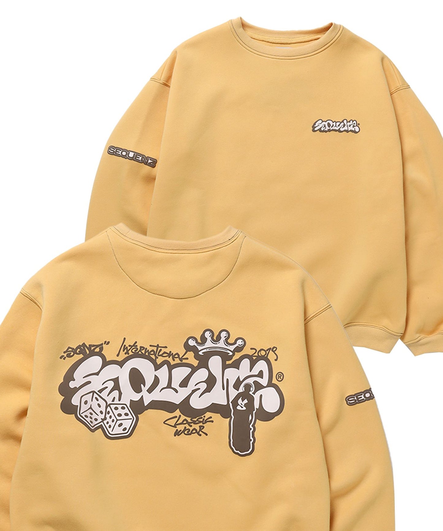 【SEQUENZ（シークエンズ）】GRAFFITI C/N SWEAT / グラフィティ オーバーサイズ ヴィンテージライク ステッチ 裏起毛 オレンジ