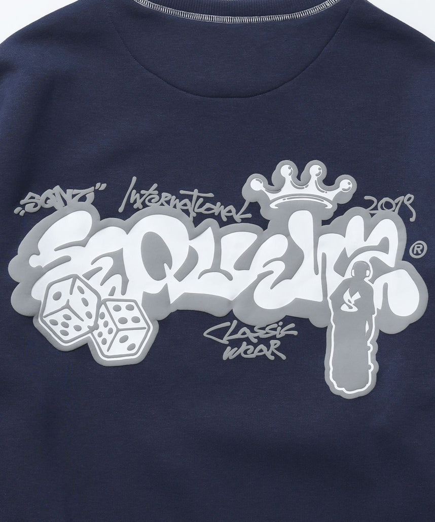 GRAFFITI C/N SWEAT / グラフィティ オーバーサイズ ヴィンテージライク ステッチ 裏起毛 ネイビー