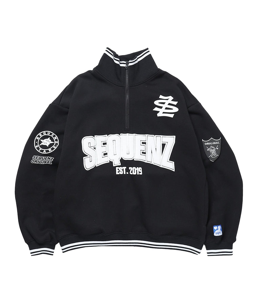 【SEQUENZ（シークエンズ）】90`s FLAVA HALF ZIP SWEAT / ナンバリング ブロークコア オーバーサイズ レトロ 裏起毛 ブラック