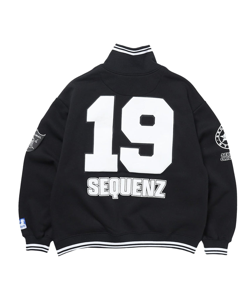 【SEQUENZ（シークエンズ）】90`s FLAVA HALF ZIP SWEAT / ナンバリング ブロークコア オーバーサイズ レトロ 裏起毛 ブラック