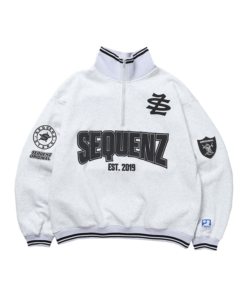 【SEQUENZ（シークエンズ）】90`s FLAVA HALF ZIP SWEAT / ナンバリング ブロークコア オーバーサイズ レトロ 裏起毛 アッシュグレー