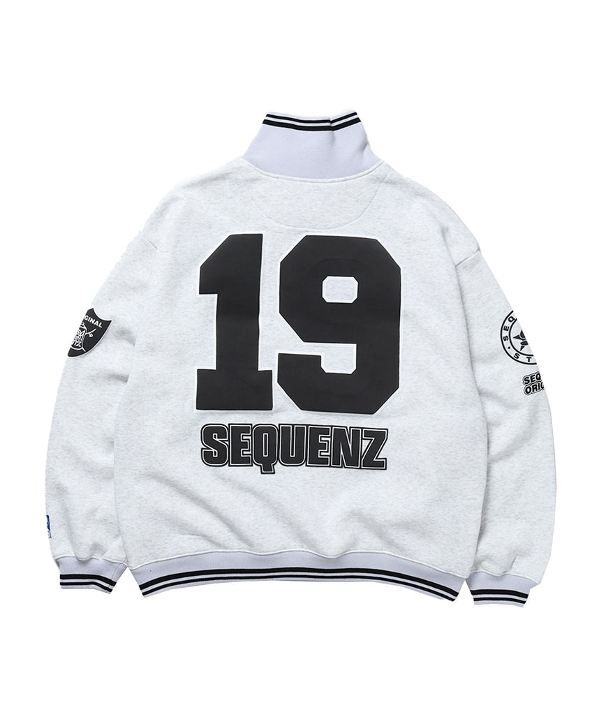 【SEQUENZ（シークエンズ）】90`s FLAVA HALF ZIP SWEAT / ナンバリング ブロークコア オーバーサイズ レトロ 裏起毛 アッシュグレー