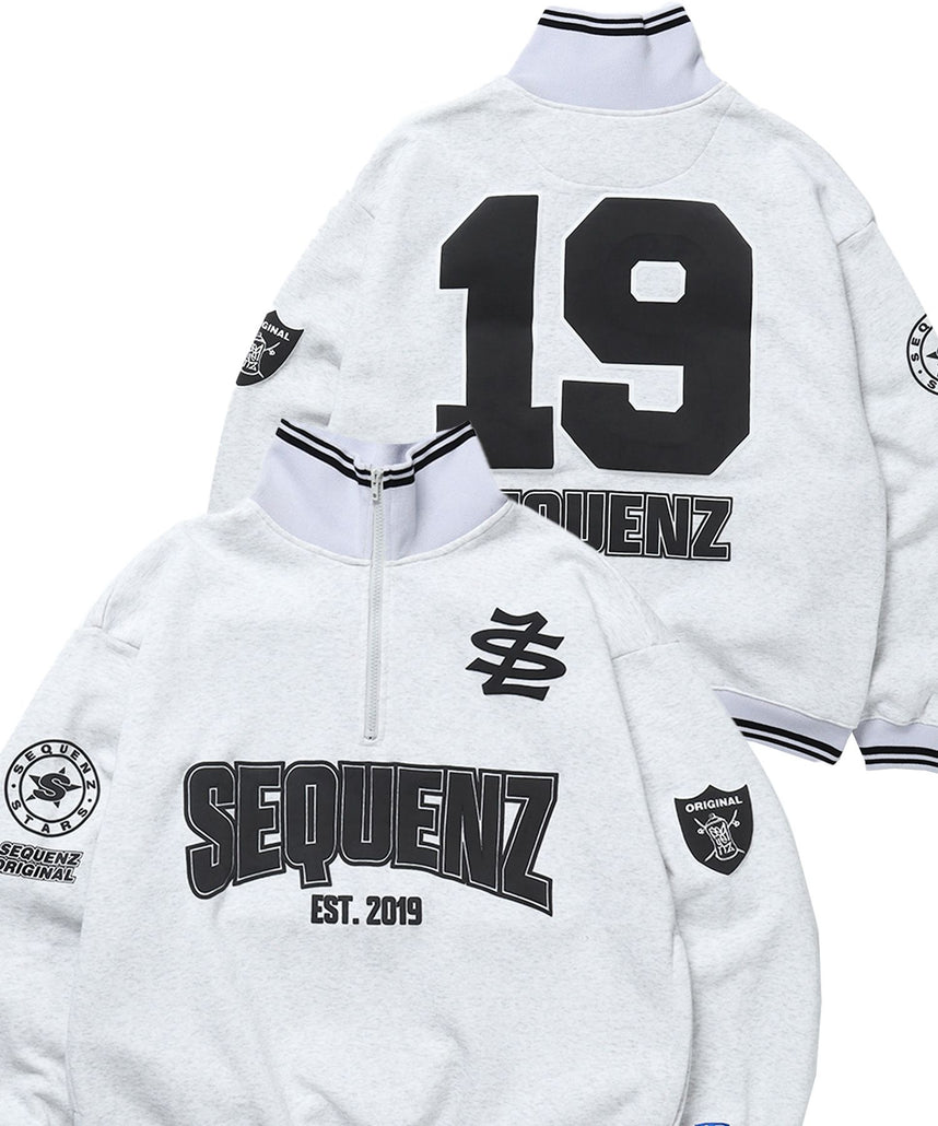 【SEQUENZ（シークエンズ）】90`s FLAVA HALF ZIP SWEAT / ナンバリング ブロークコア オーバーサイズ レトロ 裏起毛 アッシュグレー