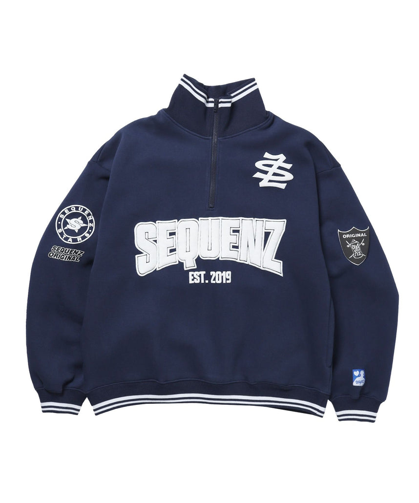 【SEQUENZ（シークエンズ）】90`s FLAVA HALF ZIP SWEAT / ナンバリング ブロークコア オーバーサイズ レトロ 裏起毛 ネイビー