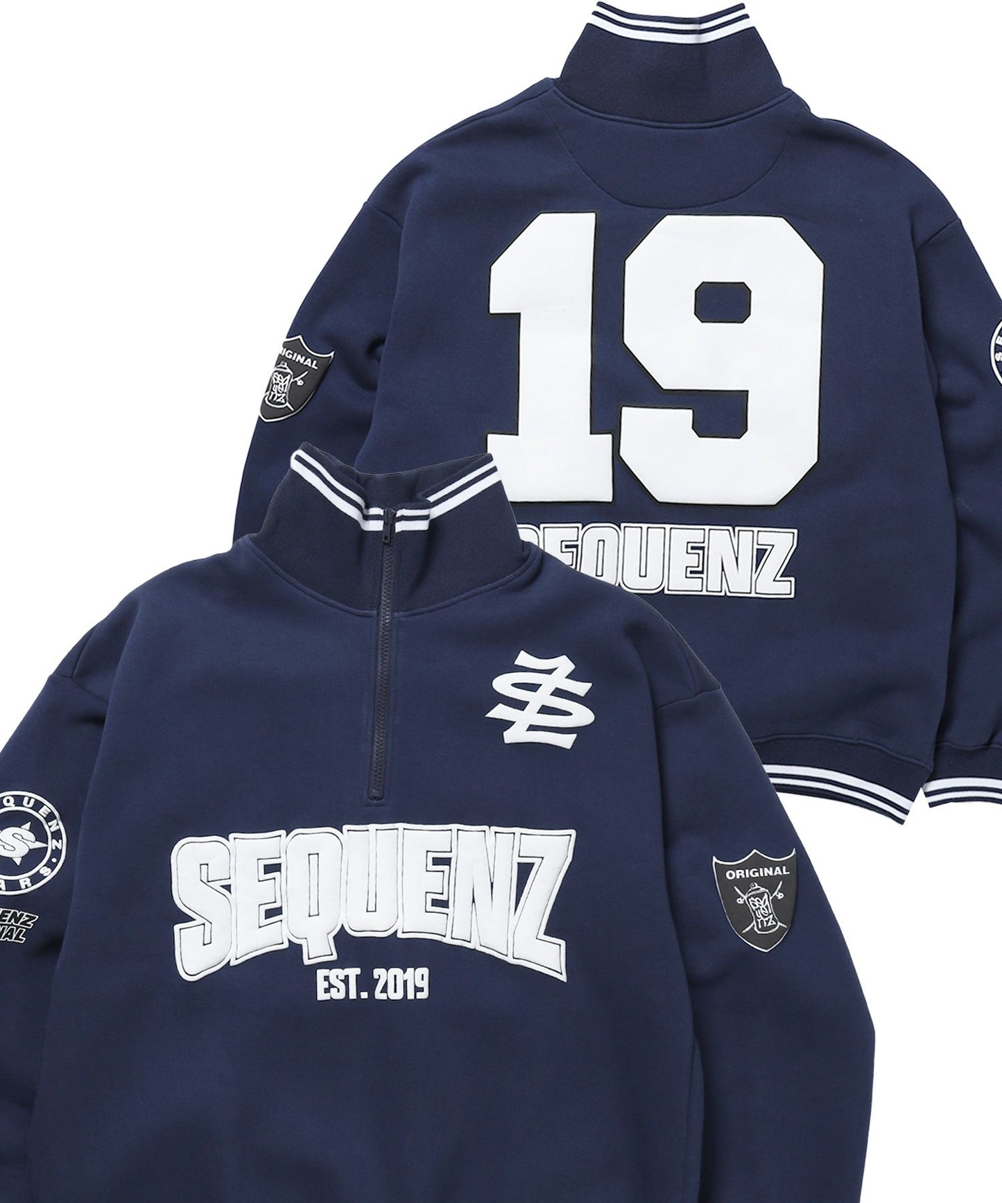 【SEQUENZ（シークエンズ）】90`s FLAVA HALF ZIP SWEAT / ナンバリング ブロークコア オーバーサイズ レトロ 裏起毛 ネイビー