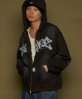 FADE ZIP P/K /フェード フルジップ オーバーサイズ ヴィンテージライク センターロゴ 裏起毛 ブラック ≪SET UP着用可能≫