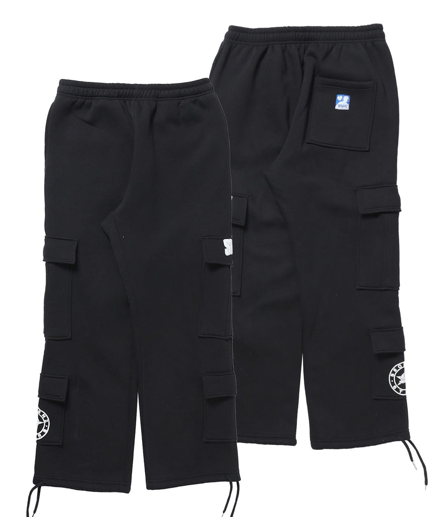 【SEQUENZ（シークエンズ）】90`s FLAVA SWEAT PANTS / ポケット ブロークコア オーバーサイズ レトロ ドローコード 裏起毛 ブラック