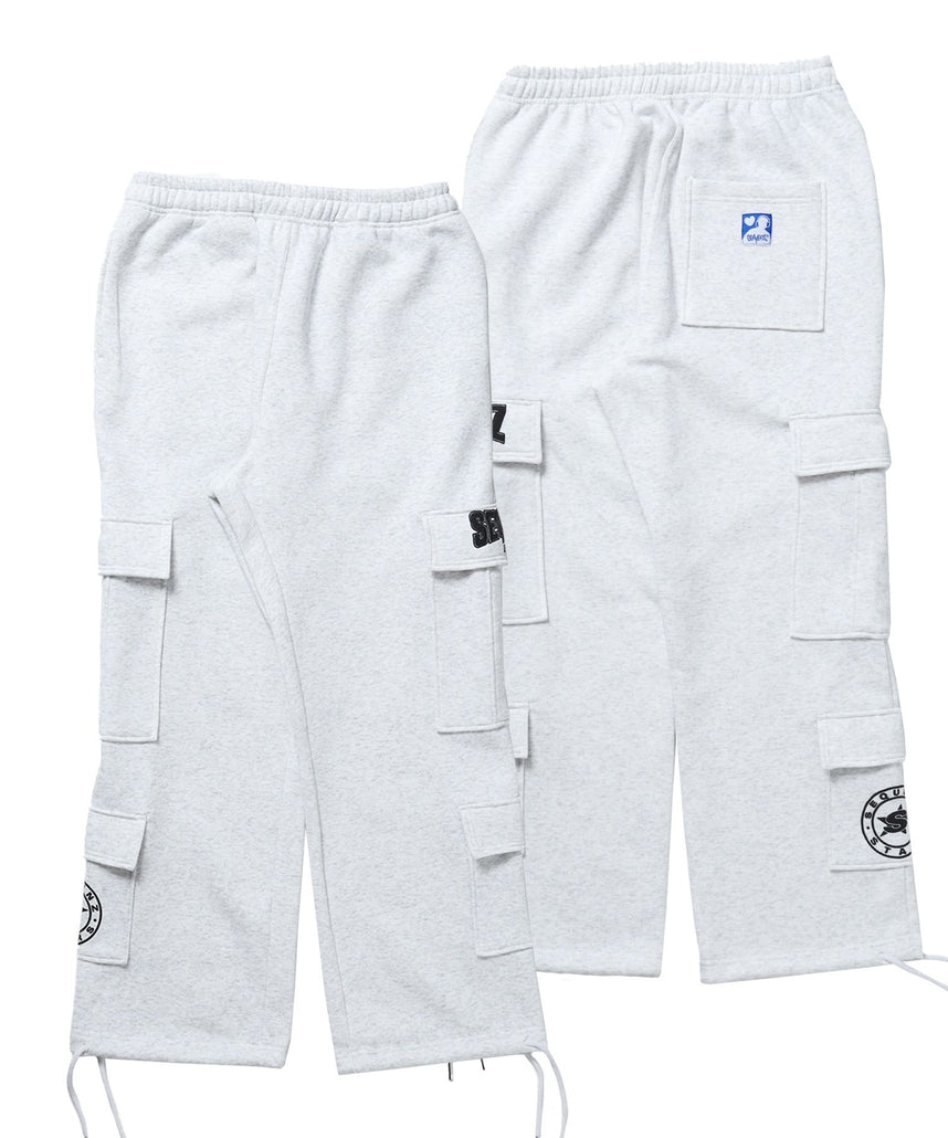 【SEQUENZ（シークエンズ）】90`s FLAVA SWEAT PANTS / ポケット ブロークコア オーバーサイズ レトロ ドローコード 裏起毛 アッシュグレー