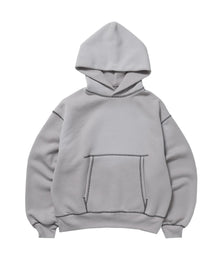 ONI-FADE BOXY HOODIE / 短丈 フェード オーバーサイズ ヴィンテージライク ステッチ 裏起毛 ライトグレー ≪SET UP着用可能≫