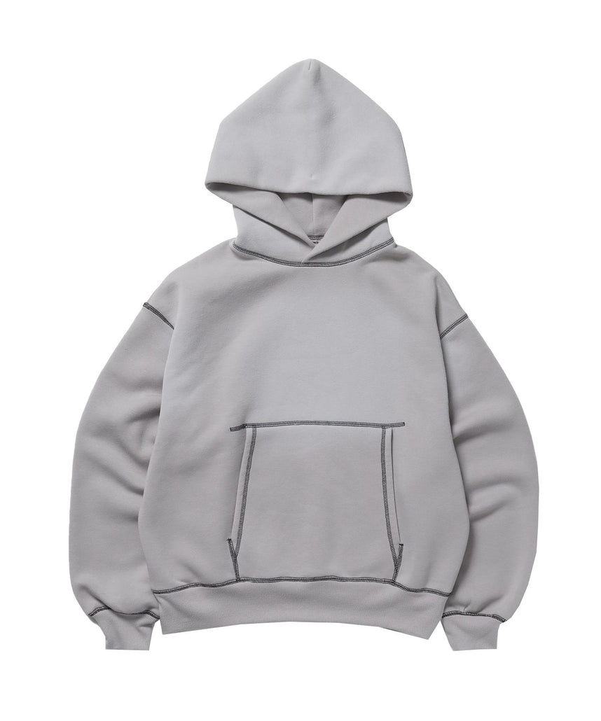 【SEQUENZ（シークエンズ）】ONI-FADE BOXY HOODIE / 短丈 フェード オーバーサイズ ヴィンテージライク ステッチ 裏起毛 ライトグレー