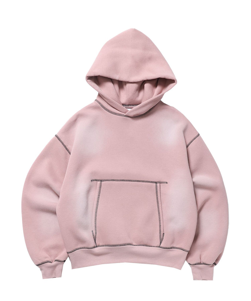 【SEQUENZ（シークエンズ）】ONI-FADE BOXY HOODIE / 短丈 フェード オーバーサイズ ヴィンテージライク ステッチ 裏起毛 ピンク