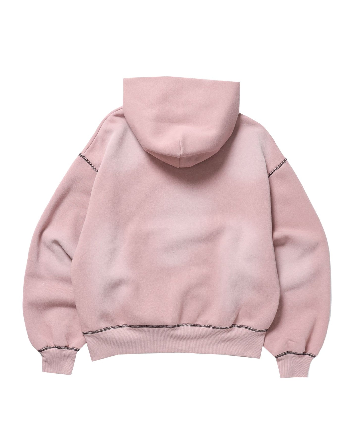 ONI-FADE BOXY HOODIE / 短丈 フェード オーバーサイズ ヴィンテージライク ステッチ 裏起毛 ピンク ≪SET UP着用可能≫