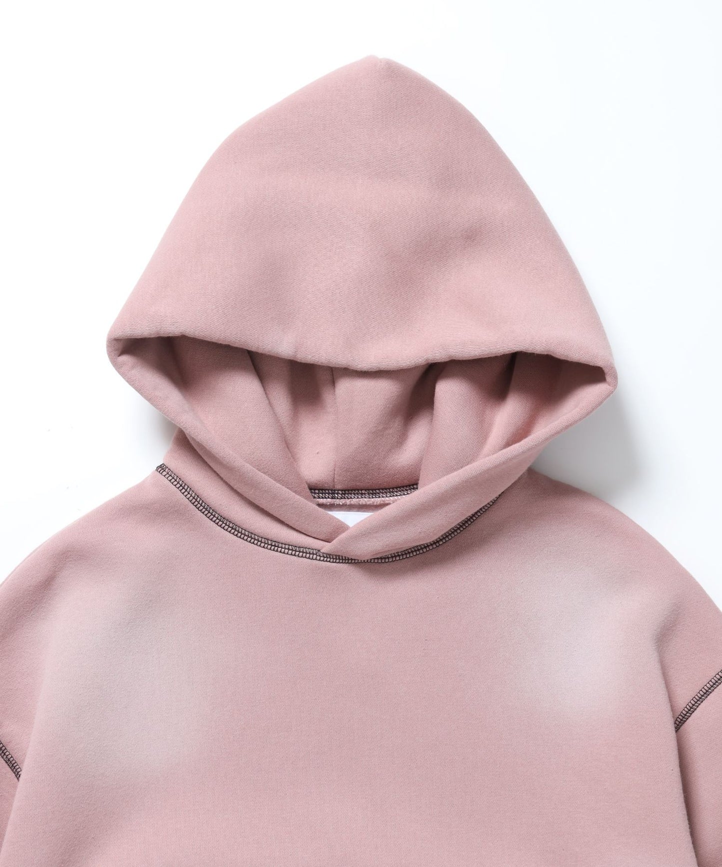 ONI-FADE BOXY HOODIE / 短丈 フェード オーバーサイズ ヴィンテージライク ステッチ 裏起毛 ピンク ≪SET UP着用可能≫