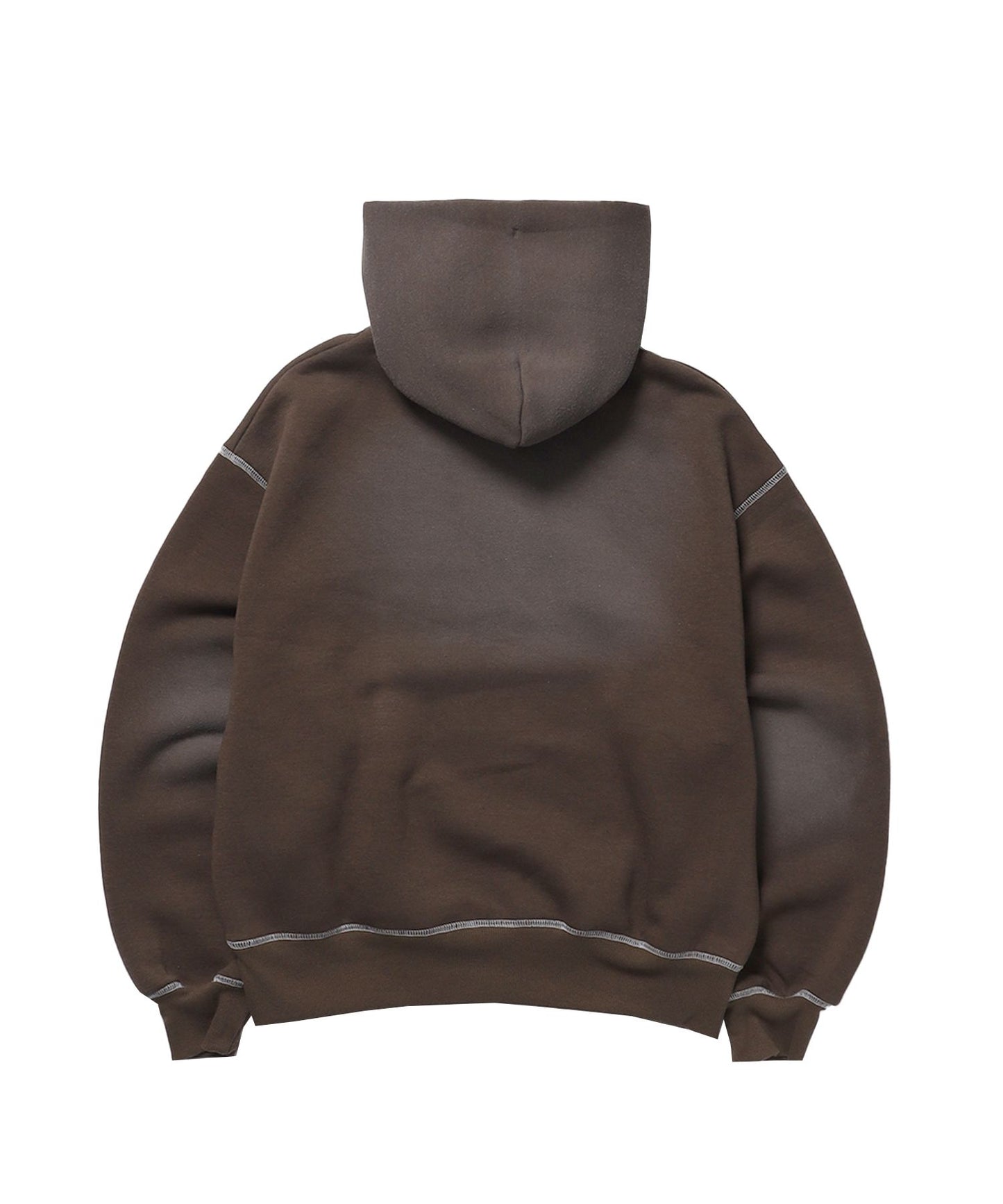 ONI-FADE BOXY HOODIE / 短丈 フェード オーバーサイズ ヴィンテージライク ステッチ 裏起毛 ブラウン ≪SET UP着用可能≫