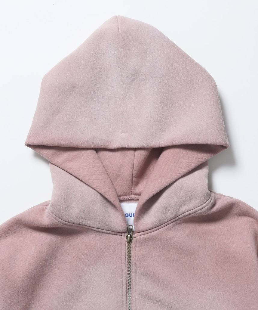 ONI-FADE BOXY ZIP HOODIE / 短丈 フェード オーバーサイズ ヴィンテージライク ステッチ 裏起毛 ピンク ≪SET UP着用可能≫