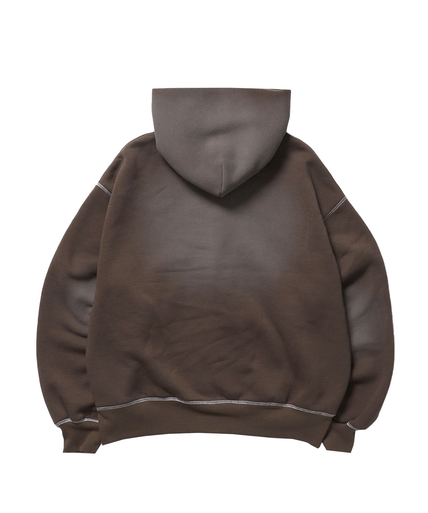 ONI-FADE BOXY ZIP HOODIE / 短丈 フェード オーバーサイズ ヴィンテージライク ステッチ 裏起毛 ブラウン ≪SET UP着用可能≫