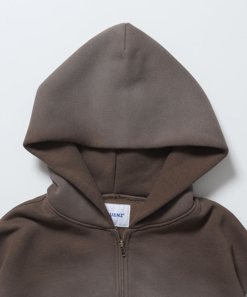 ONI-FADE BOXY ZIP HOODIE / 短丈 フェード オーバーサイズ ヴィンテージライク ステッチ 裏起毛 ブラウン ≪SET UP着用可能≫