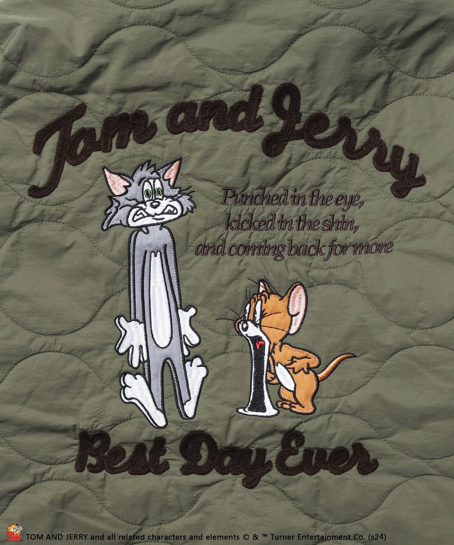 TJ QUILT JACKET /TOM ＆ JERRY トムジェリ 刺繍 ジャケット キルティング カーキ