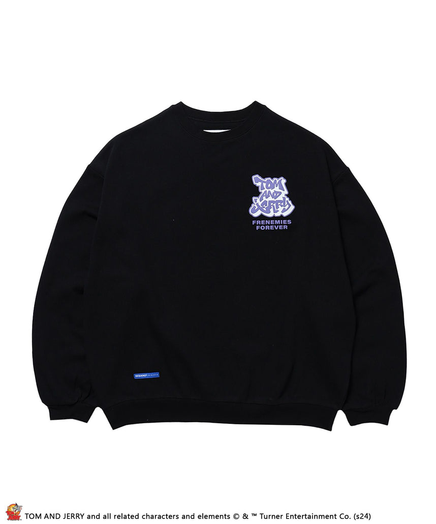 【SEQUENZ（シークエンズ）】TJ 90`s C/N SWEAT / サークルロゴ オーバーサイズ ワイドシルエット スケーター 裏起毛 ブラック