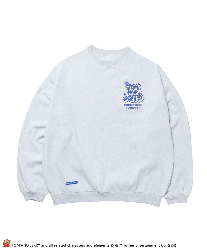 【SEQUENZ（シークエンズ）】TJ 90`s C/N SWEAT / サークルロゴ オーバーサイズ ワイドシルエット スケーター 裏起毛 アッシュグレー