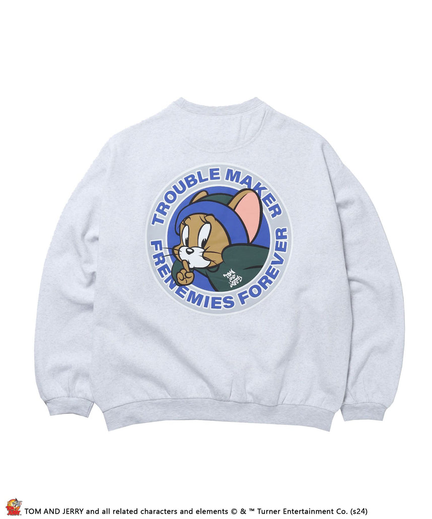 【SEQUENZ（シークエンズ）】TJ 90`s C/N SWEAT / サークルロゴ オーバーサイズ ワイドシルエット スケーター 裏起毛 アッシュグレー