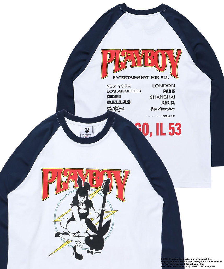 【SEQUENZ（シークエンズ）】PB BAND RAGLAN L/S LEE / プレイボーイ ラグラン 長袖 ロンT ネイビー