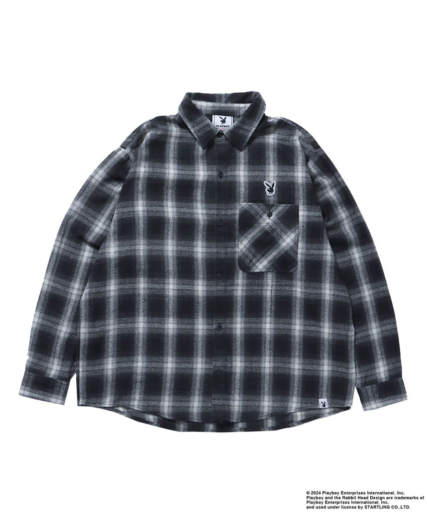 【SEQUENZ（シークエンズ）】PB BUNNY PATCHES OMBRE L/S SHIRT / プレイボーイ 長袖シャツ ビックシルエット ブラック