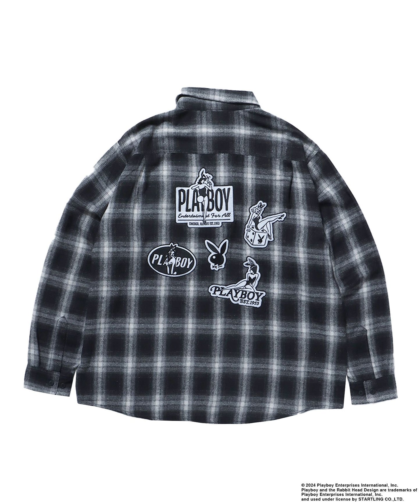 【SEQUENZ（シークエンズ）】PB BUNNY PATCHES OMBRE L/S SHIRT / プレイボーイ 長袖シャツ ビックシルエット ブラック