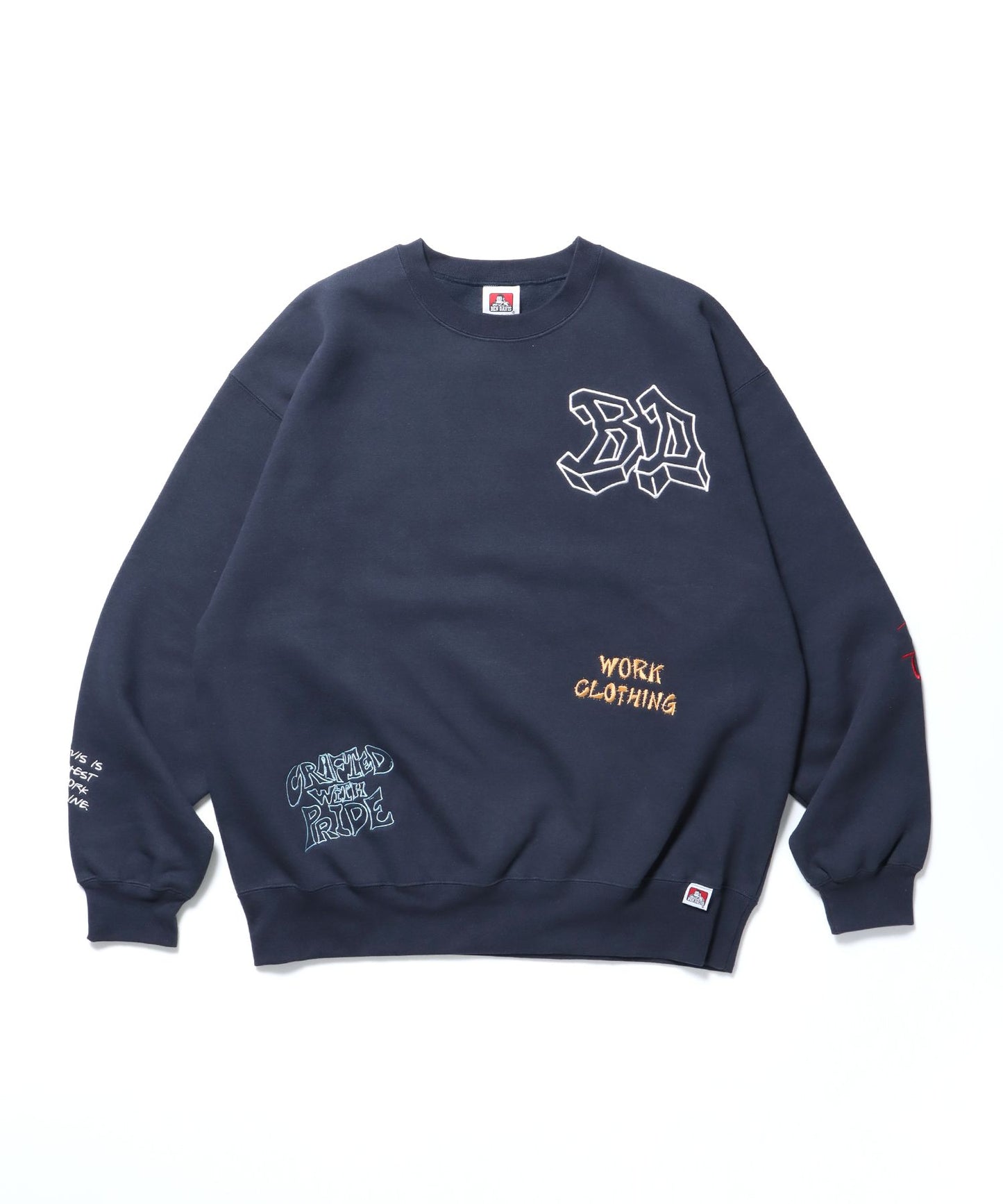 【BEN DAVIS（ベンデイビス）】EMBROIDERY WORK CREW NV / 刺繍 オーバーサイズ 裏起毛 シティガール シティボーイ ワイドシルエット ネイビー