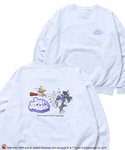 【SEQUENZ（シークエンズ）】TJ RAMUNE SHOT SWEAT / TOM ＆ JERRY トムジェリ クルーネック スウェット オーバーサイズ アッシュグレー