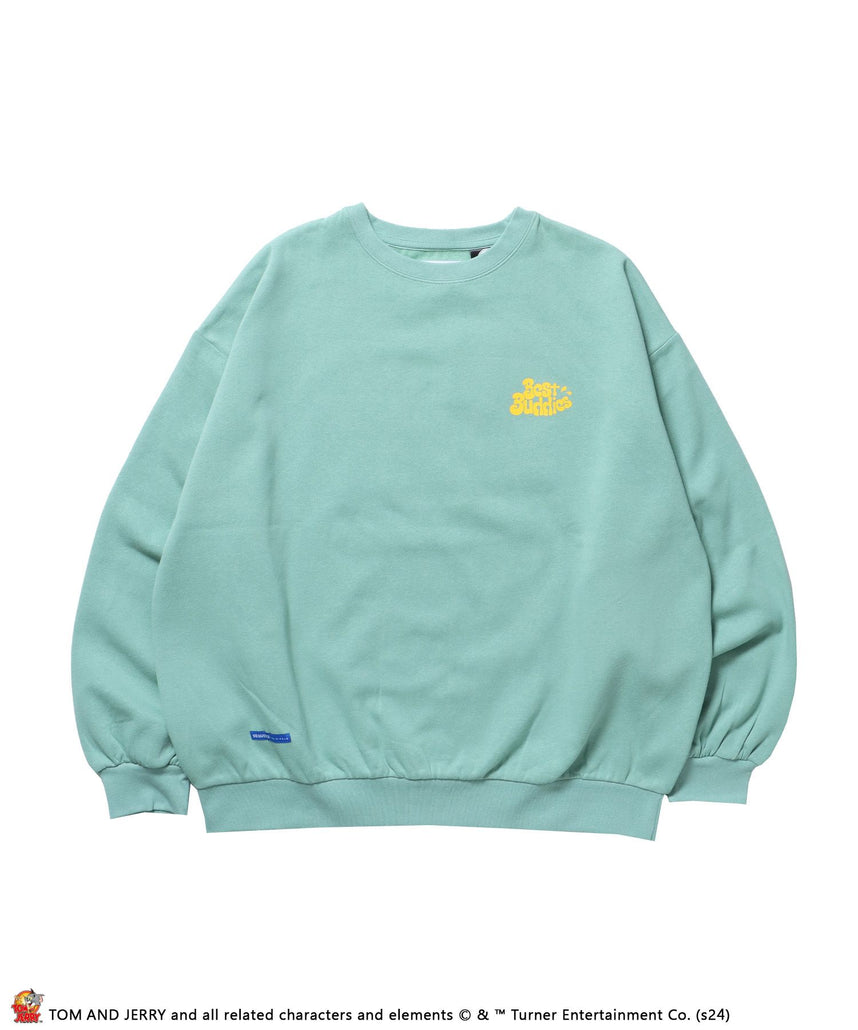 【SEQUENZ（シークエンズ）】TJ RAMUNE SHOT SWEAT / TOM ＆ JERRY トムジェリ クルーネック スウェット オーバーサイズ グリーン