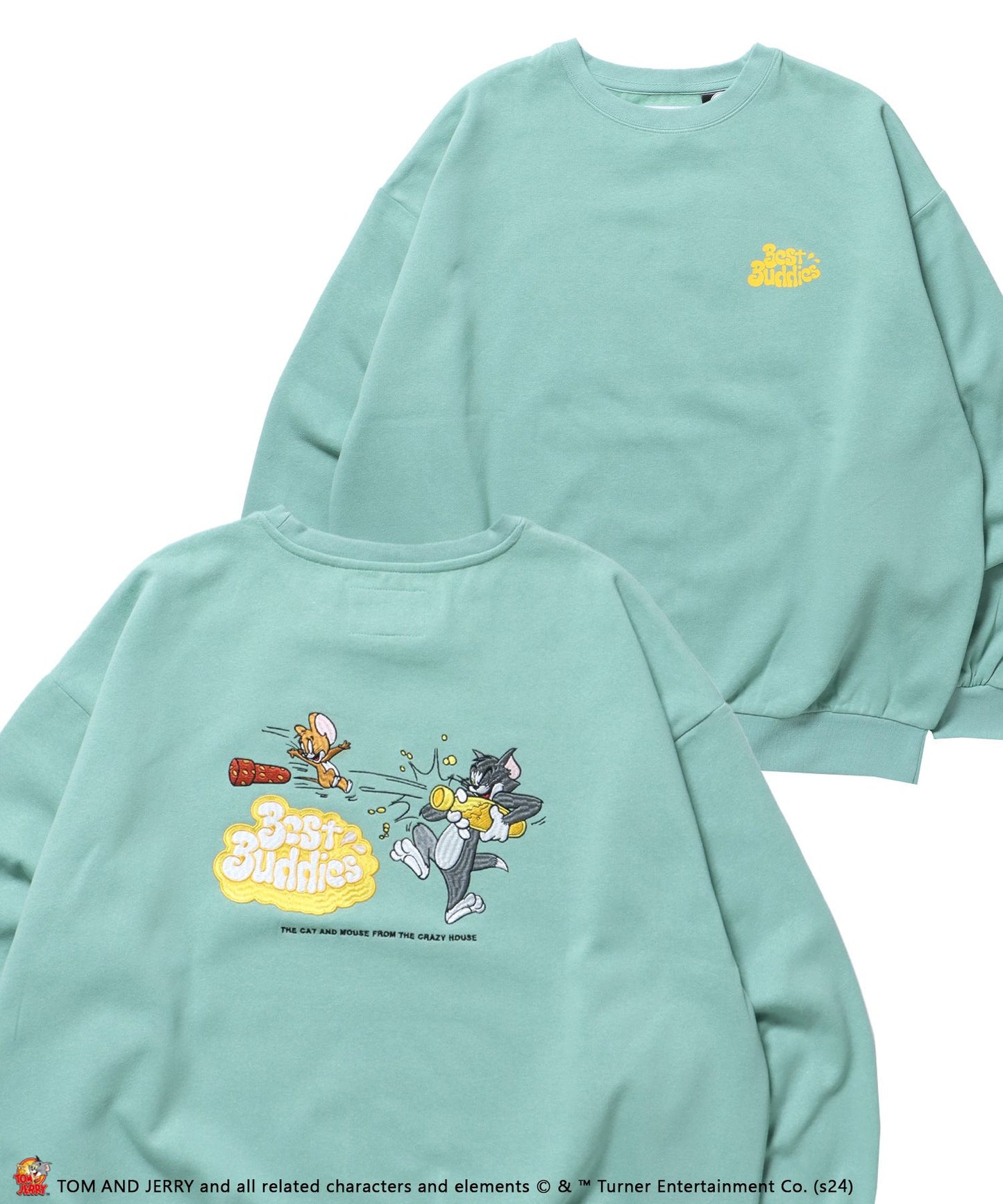 【SEQUENZ（シークエンズ）】TJ RAMUNE SHOT SWEAT / TOM ＆ JERRY トムジェリ クルーネック スウェット オーバーサイズ グリーン