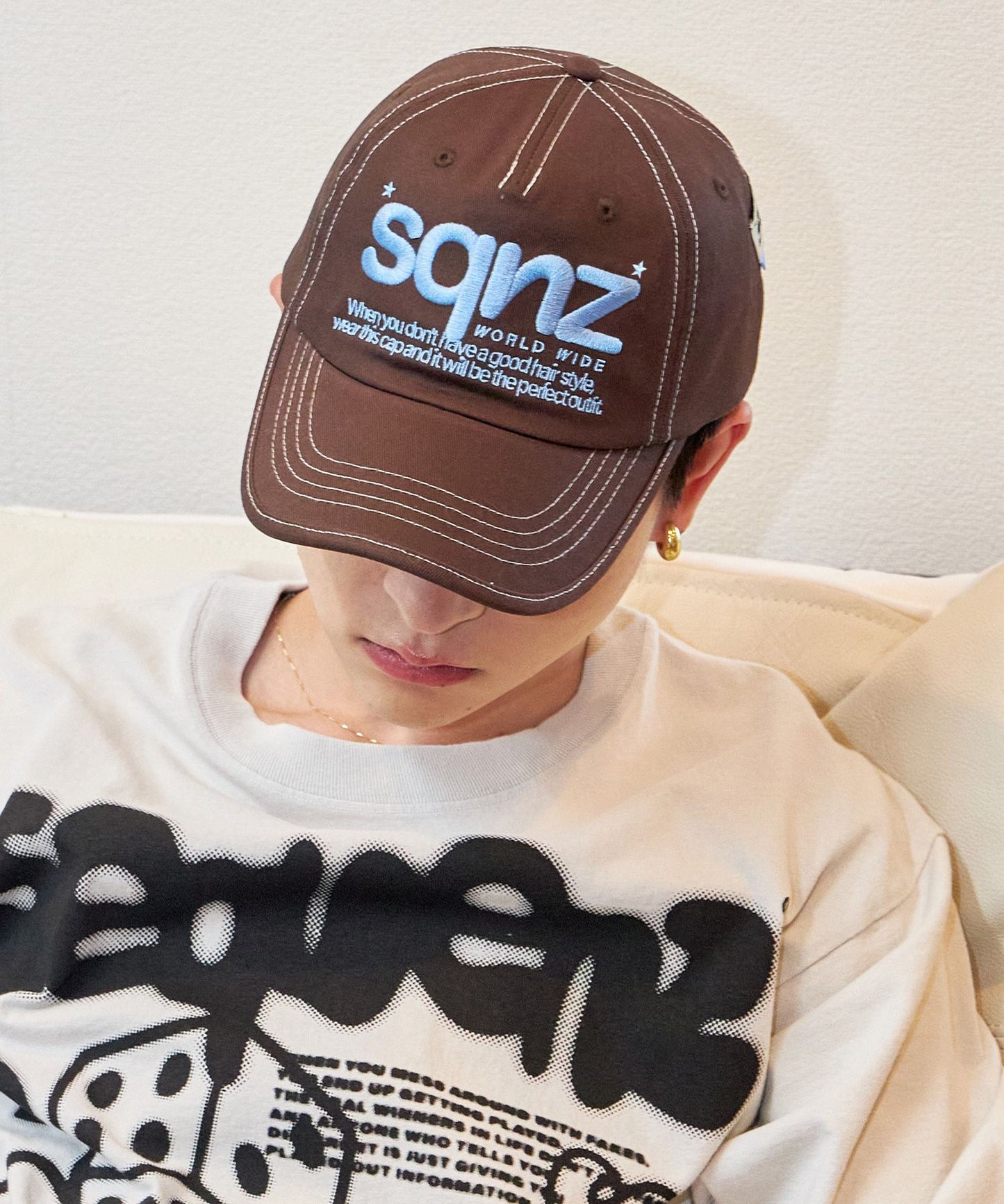 sqnz logo cap / ロゴ ベースボール キャップ 刺繍 ストリート ダークブラウン