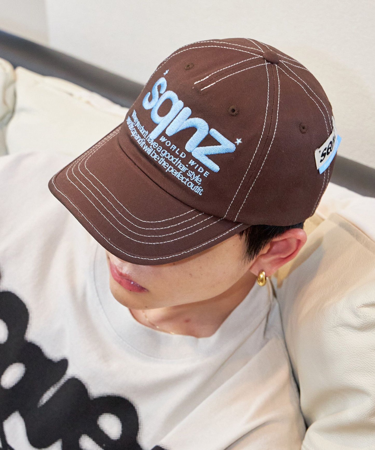 sqnz logo cap / ロゴ ベースボール キャップ 刺繍 ストリート ダークブラウン