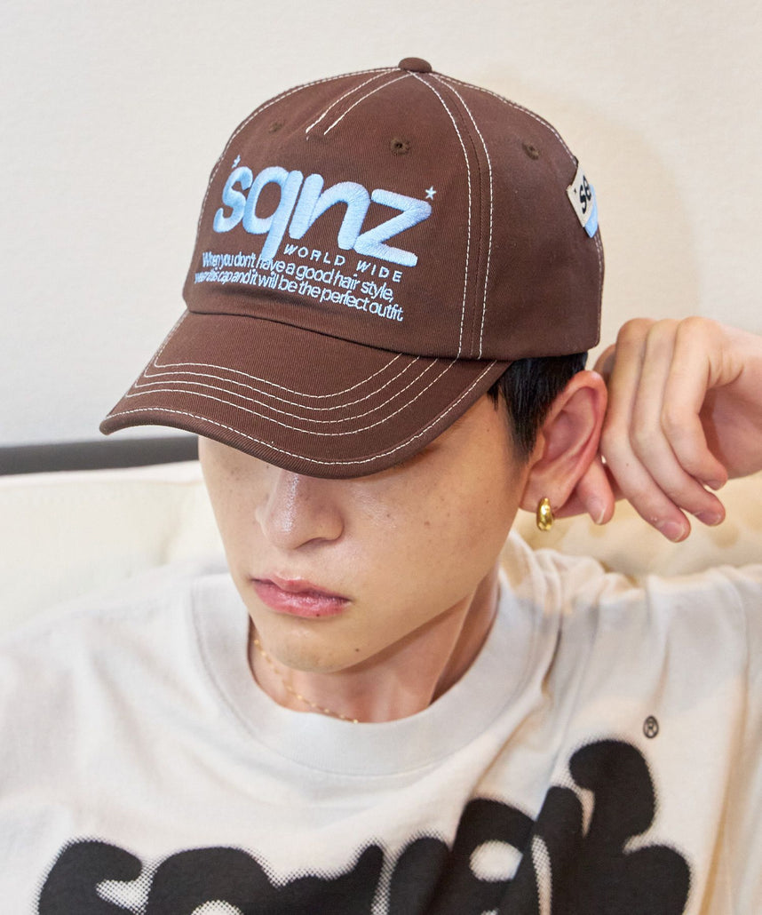 sqnz logo cap / ロゴ ベースボール キャップ 刺繍 ストリート ダークブラウン