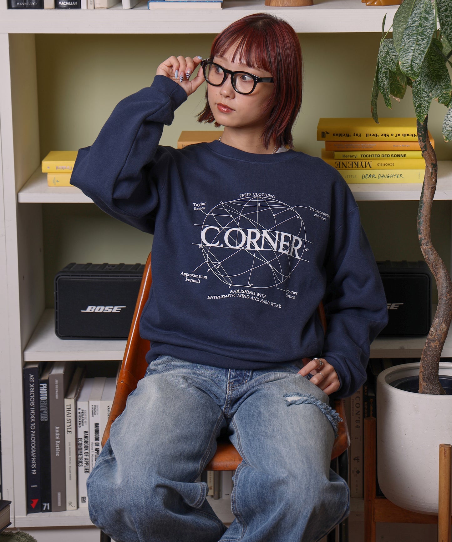 ヘビーウエイトサークルロゴスウェット / 裏起毛 スウェット クルーネック ワンポイント プリント ネイビー