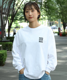 ワンポイント3段ロゴ刺繍ロンT / ユニセックス ロンT 長袖 刺繍 クルーネック オーバーサイズ ホワイト