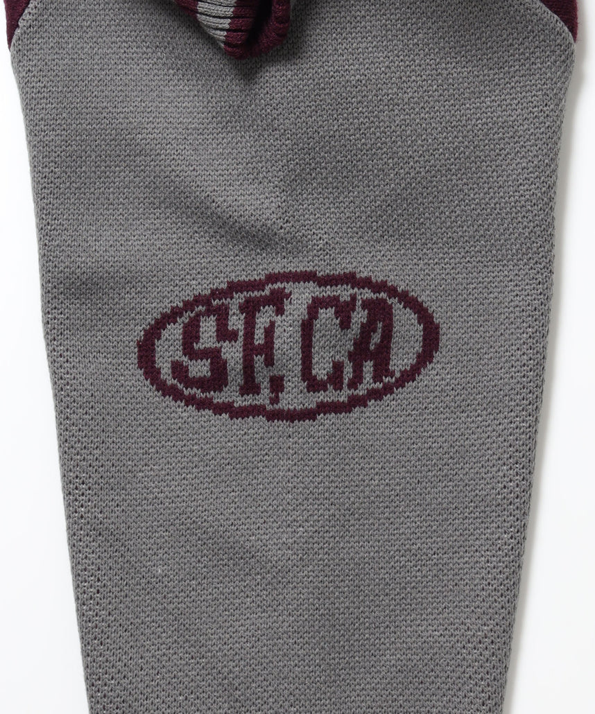 BALLPARK KNIT JACKET / ニット ジャケット ジャケード 刺繍 スタジャン スタジアムジャンパー ユニセックス 秋冬 ワイン