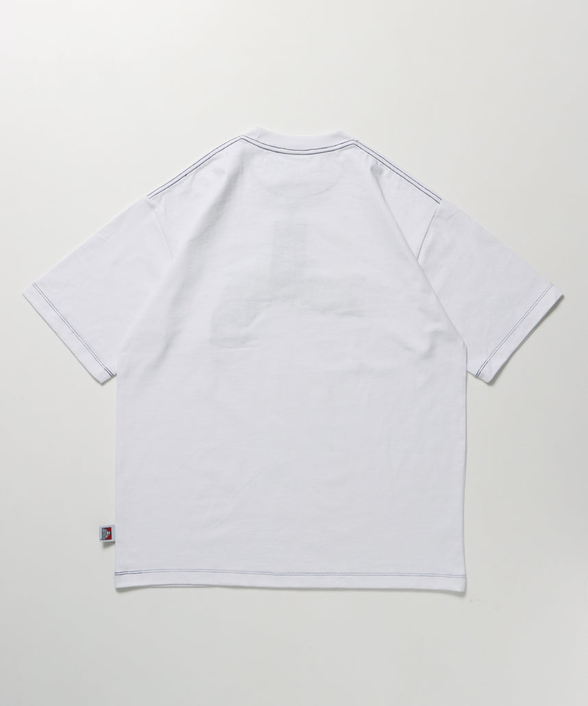 SPRAY ART CONTRAST STITCH TEE / スプレー アート グラフィティ Tシャツ 90s ストリート ステッチ配色 半袖 ホワイト