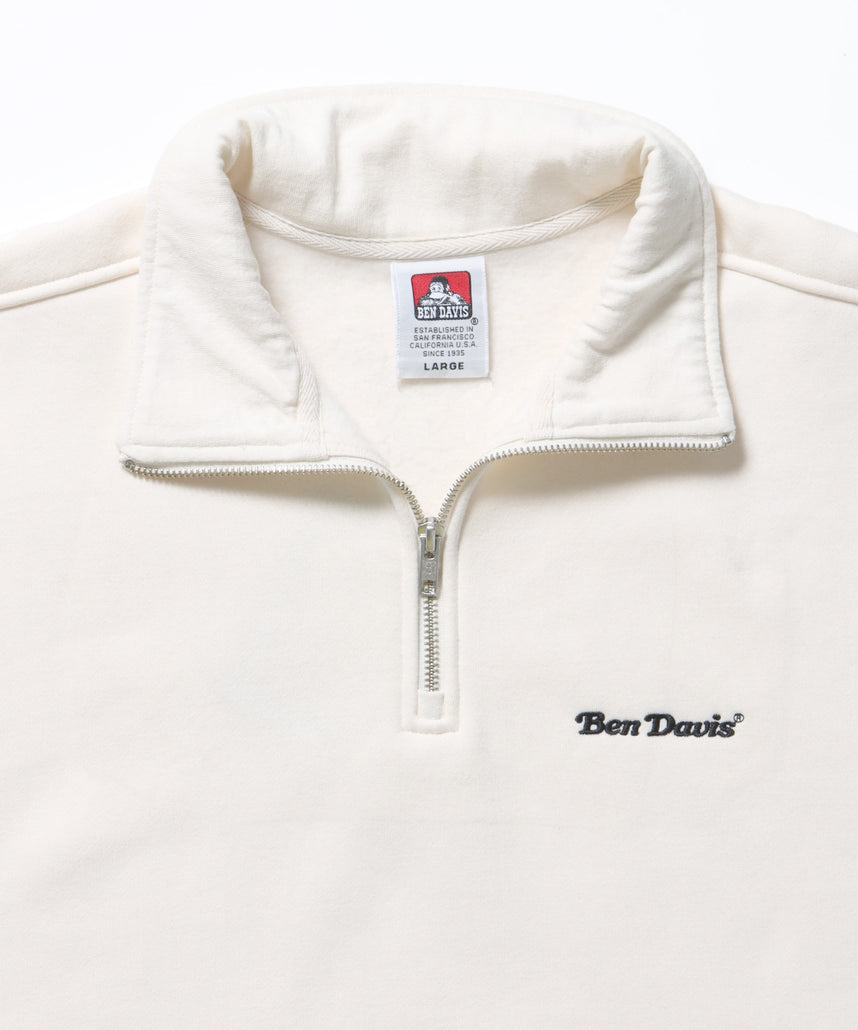 HEAVY SWEAT HALF ZIP / 刺繍 オーバーサイズ ワンポイント シンプル ヘビーウエイト 裏起毛 オフホワイト