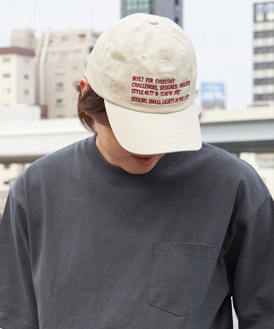 英字メッセージ刺繍キャップ / 深めキャップ  ベージュ