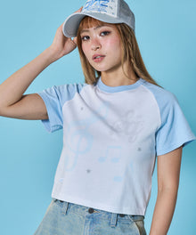 ※WEB限定 / プリントピチTシャツ / 配色ラグラン半袖Tシャツ / sqnz treble clef pt tee ライトブルー