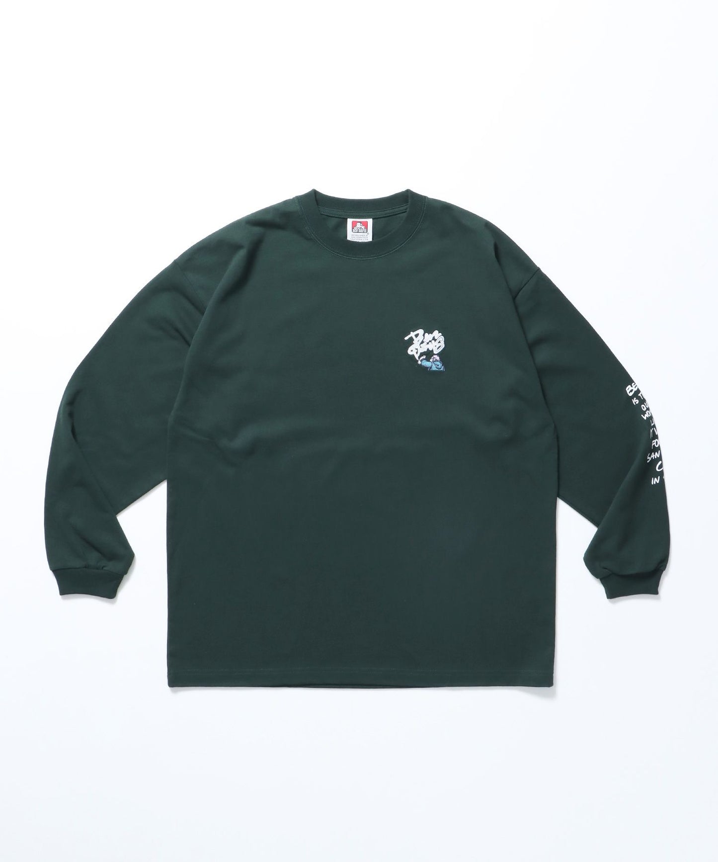 【BEN DAVIS（ベンデイビス）】SPRAY MASTER L/S TEE[WIDE] / クルーネック 長袖 刺繍 オーバーサイズ ダークグリーン