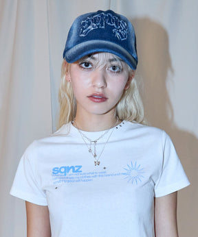 sqnz applique denim cap / キャップ デニム ステッチ 刺繍 ≪サイズ調節可能≫ ネイビー