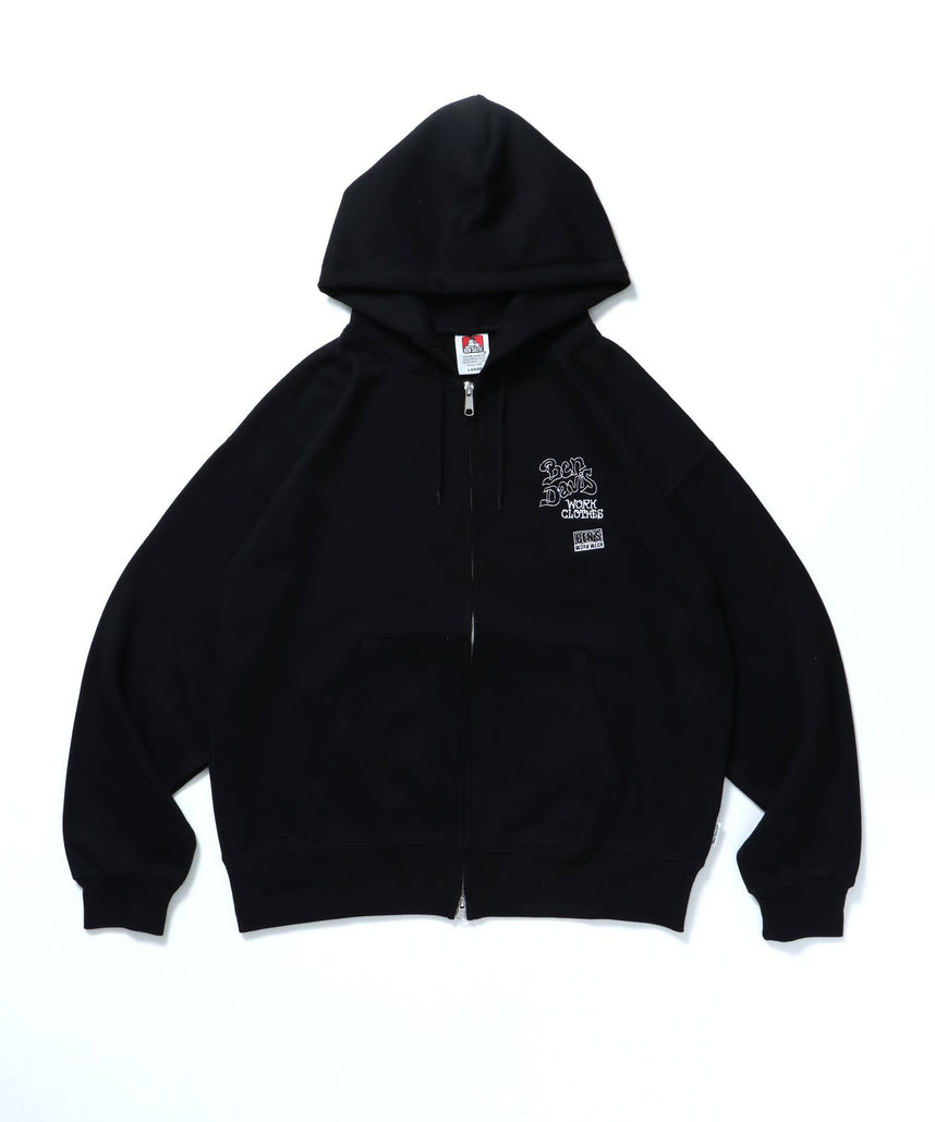 【BEN DAVIS（ベンデイビス）】ROUGH IDEAS ZIP HOODIE / ジップパーカー ワイドシルエット フーディ 裏毛 ブラック