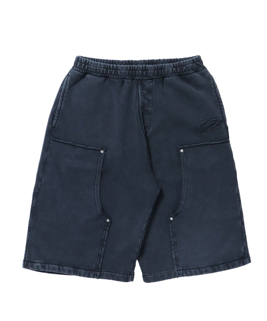 【SEQUENZ（シークエンズ）】WASHED DOUBLE KNEE SHORTS PANTS / 裏毛 パンツ 半ズボン ショーツ ダブルニー 刺繍 ブラック