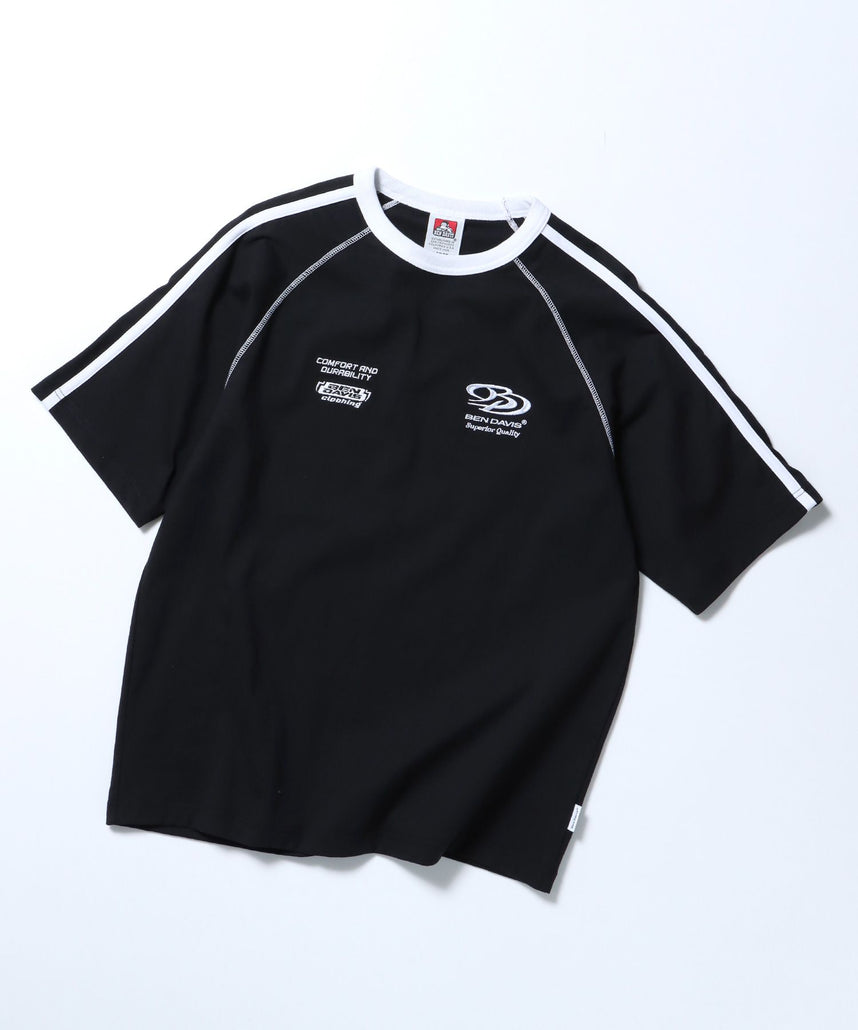 【BEN DAVIS（ベンデイビス）】SIDE STRIPE TEAM TEE / Tシャツ 半袖 ゲームシャツ ブロークコア ラグラン クルーネック ブラック