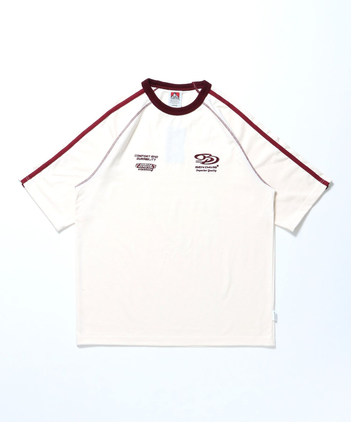 【BEN DAVIS（ベンデイビス）】SIDE STRIPE TEAM TEE / Tシャツ 半袖 ゲームシャツ ブロークコア ラグラン クルーネック オフホワイト